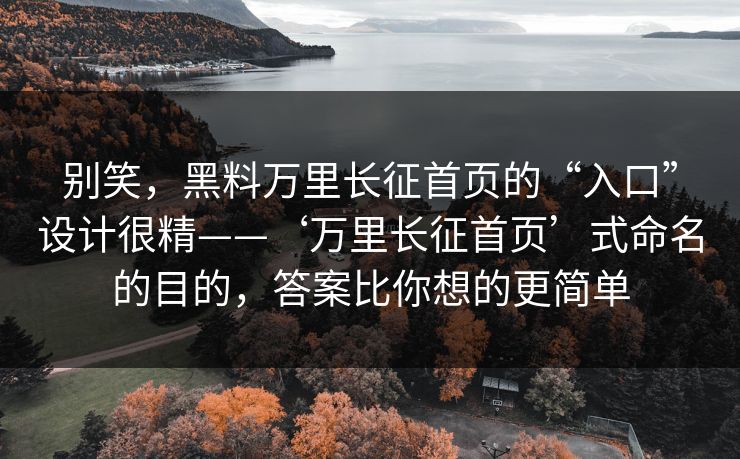 别笑，黑料万里长征首页的“入口”设计很精——‘万里长征首页’式命名的目的，答案比你想的更简单